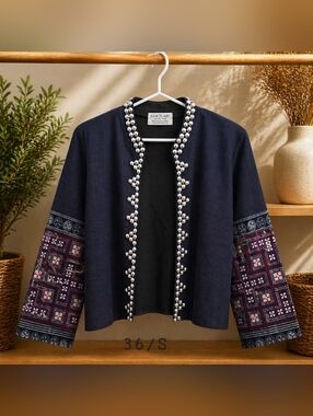 Hill Tribe Hemp Jacket-Patchwork Sleeve with Silver Bead Detail/ S=36